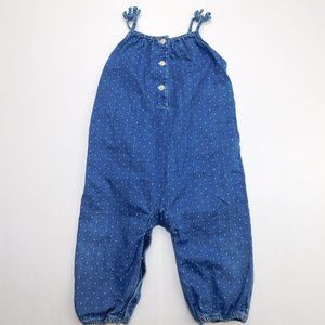 Baby Gap Girls 6-12 Months Blue Polka Dot Chambray Overalls 12m 6M